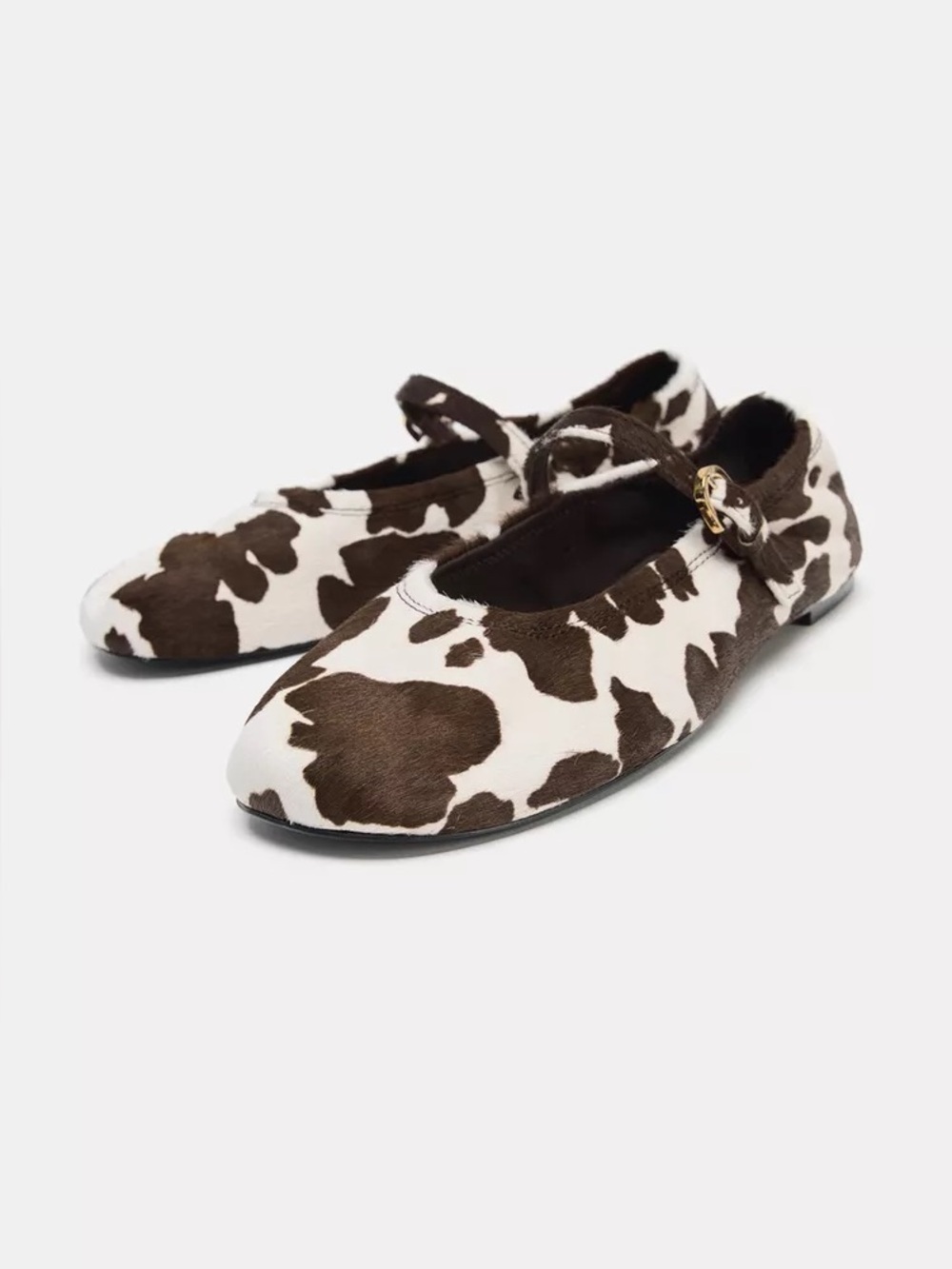 NWT Zara Cow Print Calf Hair Mary Jane Flats | Size 39 (US 8) | Genuine Leather